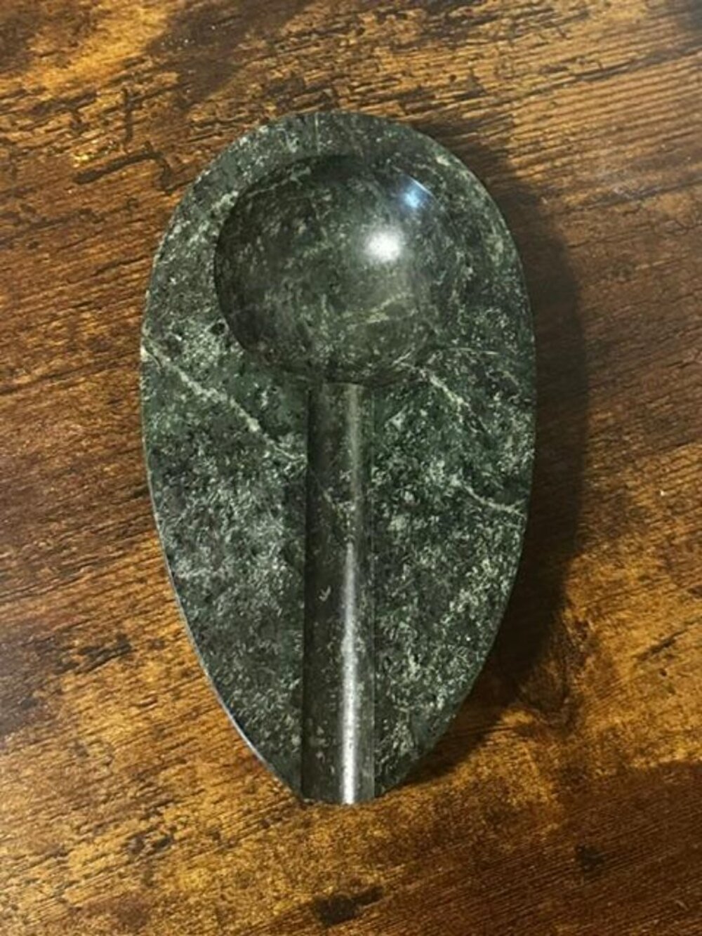 * Vintage Heavy Oval Green Granite Verde Indio Marble Stone Cigar Ashtray